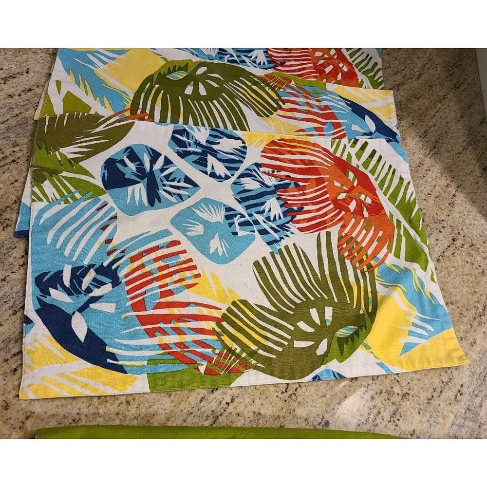 Set of 4 Placemats Island Tropical Abstract Vibrant Colorful Beachy Orange Blue